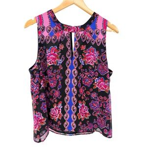 Nanette Lepore Flowered Sleek Tank Floral Paisley Top New Large Vibrant Boho